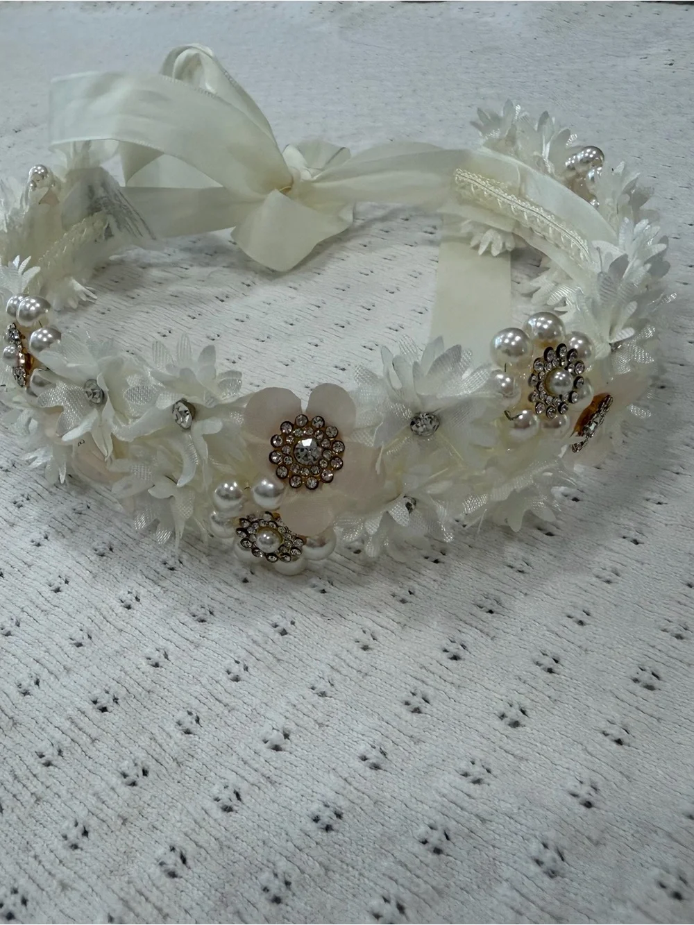 Floral Headband with Pearl & Crystal Accents